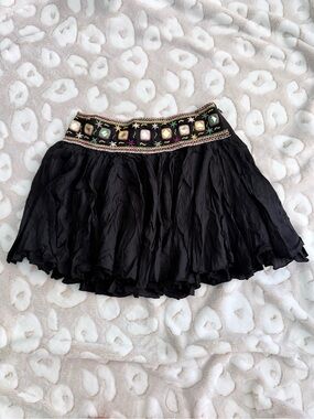 RAGA Black Tiered Mini Skirt with Multicolor Embroidered Waist NWT Sz S E9